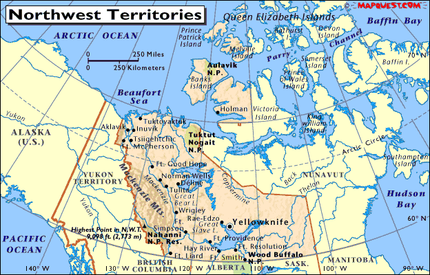 Map of the Northwest Territories, Canada